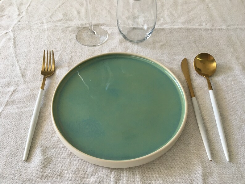 Green Ceramic Dinner Plate 23.5 with white clay
