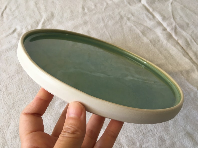 Green Ceramic Dinner Plate 23.5 with white clay