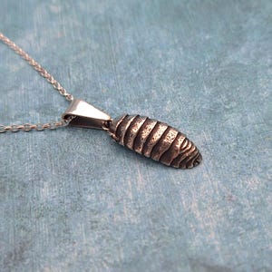 Peut inclure: Un collier en argent avec un pendentif texturé de forme ovale qui ressemble à un cocon.