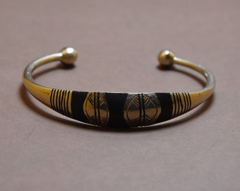 Tuareg Brass Cuff Bangle: African Ebony Wood Bracelet