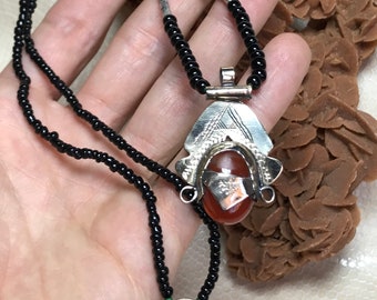 Agate Touareg Pendant Necklace: Berber Tribal Boho Jewelry