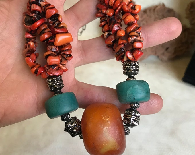 corail necklace moroccan ethnic necklace silver beads and amazonite