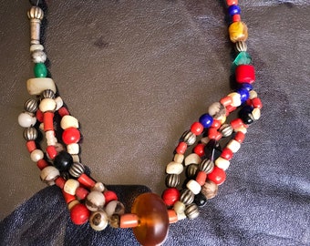 Berber Coral Necklace: Antique Silver & Glass Beads, Vallie Draa
