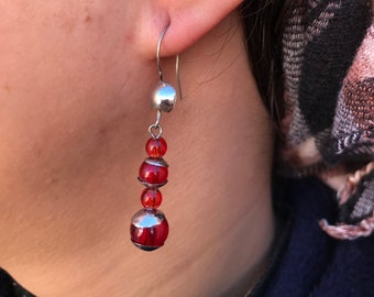 Handmade Silver and red Agate like Tuareg Earrings