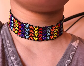 Moroccan Berber Beaded Necklace: Ethnic Glass Bead Choker