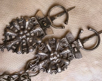 Antique Berber Sterling Silver Fibula Pair: Moroccan Tizerzai Jewels
