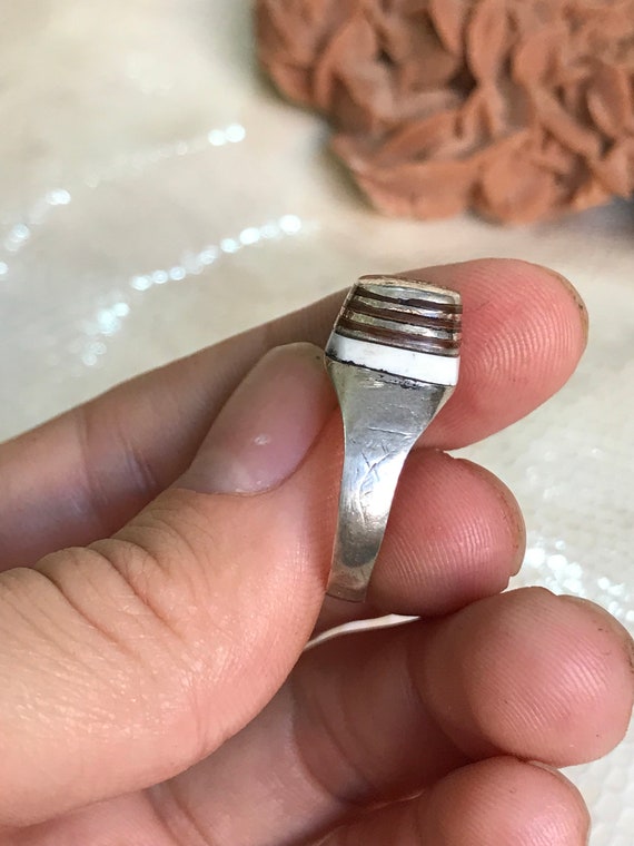 Ancienne bague en argent massif 925 pierre noir t. 54
