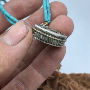 Collier Déclaration Turquoise Tibétaine - Longueur 18 Pouces, Plaque Argentée, Fait Main Népal/Inde - Neuf