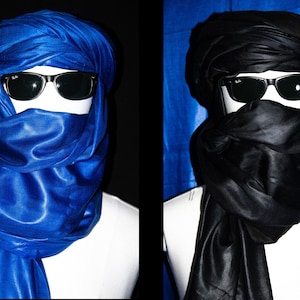 Echarpe Touareg Bleu Et Noir, Couleur Naturelle Par Les Touaregs
