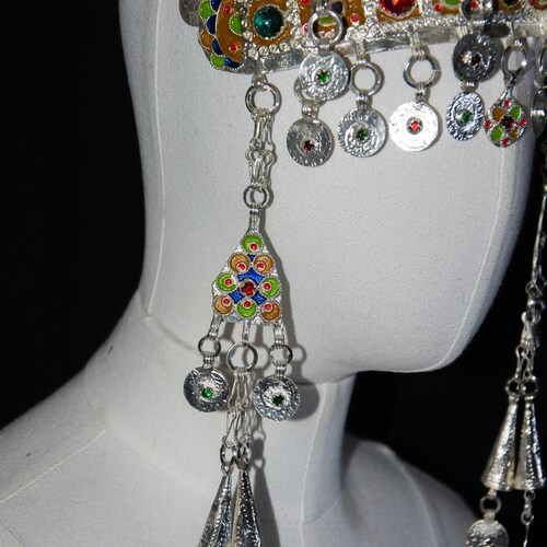 Berber Head Ornament Plated silver, enamel, shops and glass beads - Tiznit region