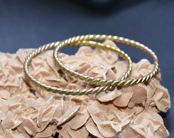 Hammered Brass Bangle Bracelet Pair - Berber Style