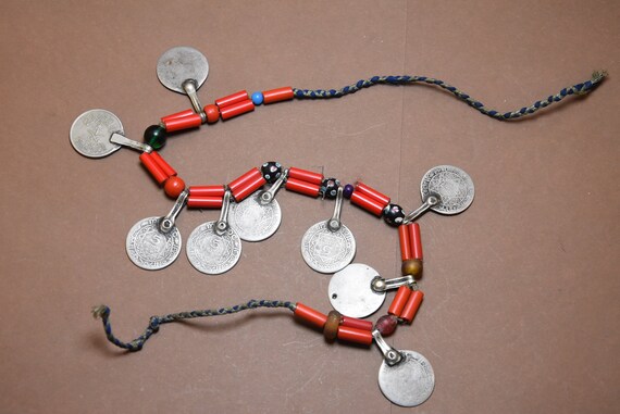 Berber Necklace: Old Silver Coins & Glass Beads, … - image 6