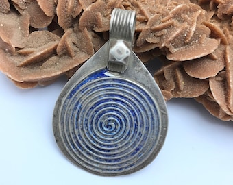 Tuareg Silver Enamel Talisman Pendent: Berber Tribal Jewelry