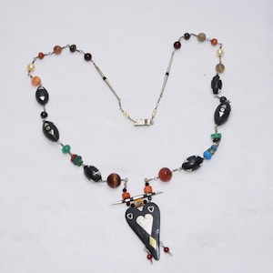 Vintage Ebony Wood Necklace: Mauritania Silver Ethnic Jewelry