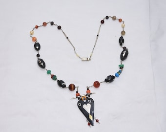 Vintage Ebony Wood Necklace: Mauritania Silver Ethnic Jewelry