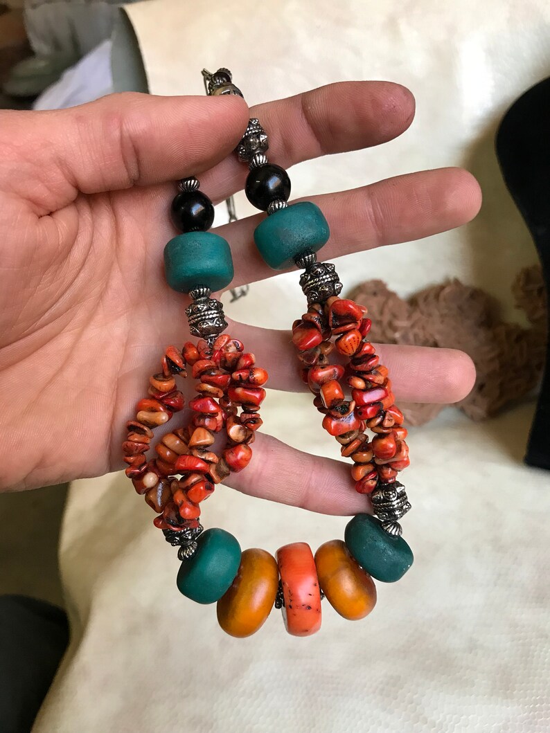 Collier Marocain Vintage Perles Corail Et Amazonite Afrique Etsy