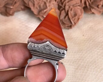 Tuareg African Ring carnelian ring Silver Carnelian Stone for Caravan Rider-Ring US Size 8 1/2, Mali