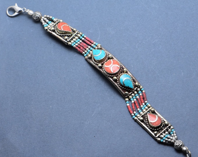 Berber Bracelet Corail and Turquoise Handmade