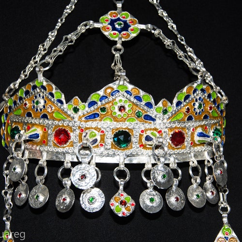 Berber Head Ornament Plated silver, enamel, shops and glass beads - Tiznit region