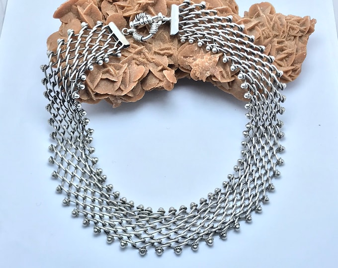 Handmade Sterling Silver Indian Collar Necklace: Tribal Ethnic Jewelry