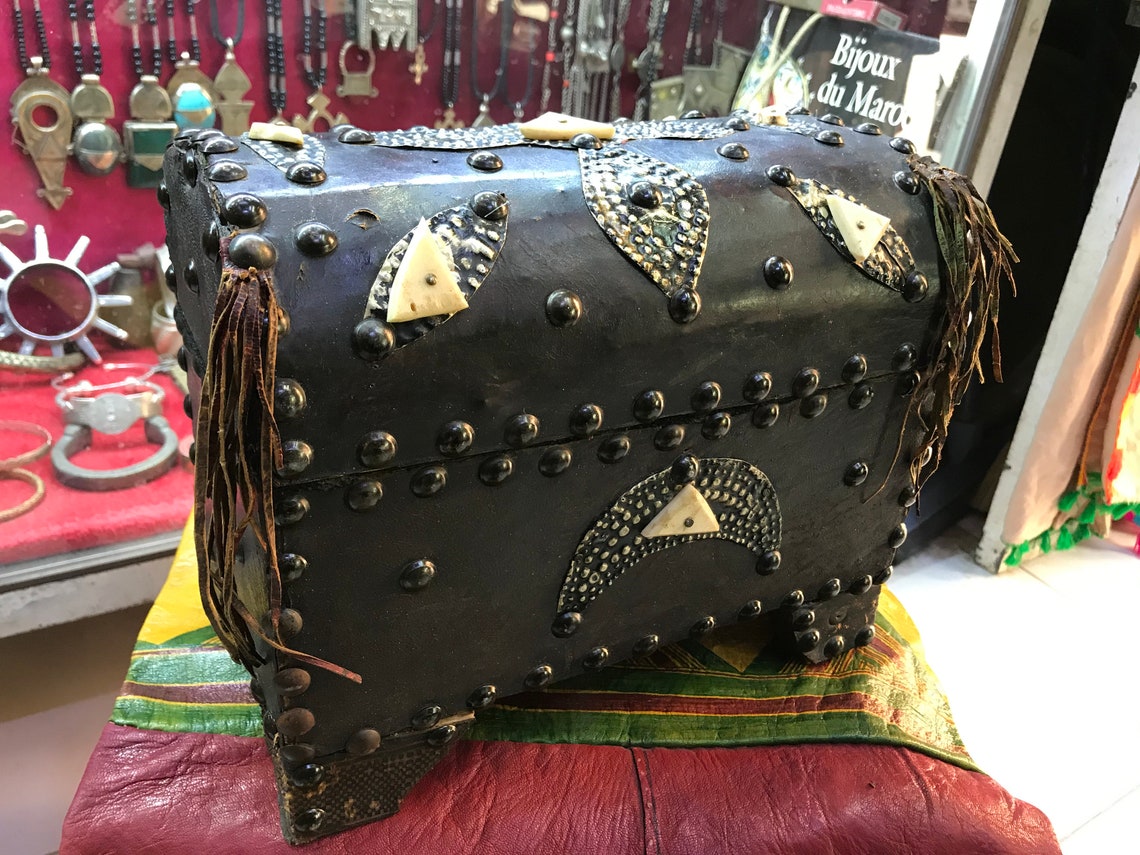 Tuareg craft leather boxtuareg box jewelry wood and leather Etsy