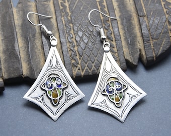 Berber Enameld Silver Earrings , Filigrane earringes Berber