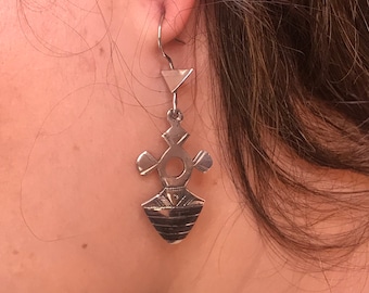 Touareg Cross Earrings: Handmade Silver Ebony Boho Jewelry