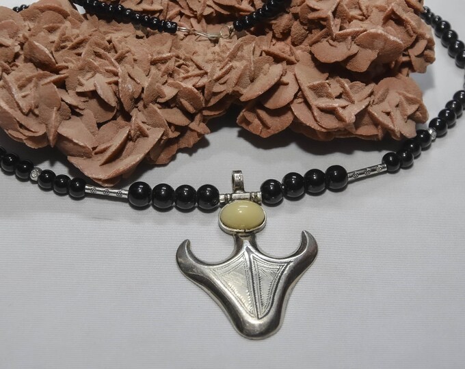 Ethnic tuareg Southern Cross Necklace  Silver with onyx  Beads from Tahouha Niger Tuareg Tribe