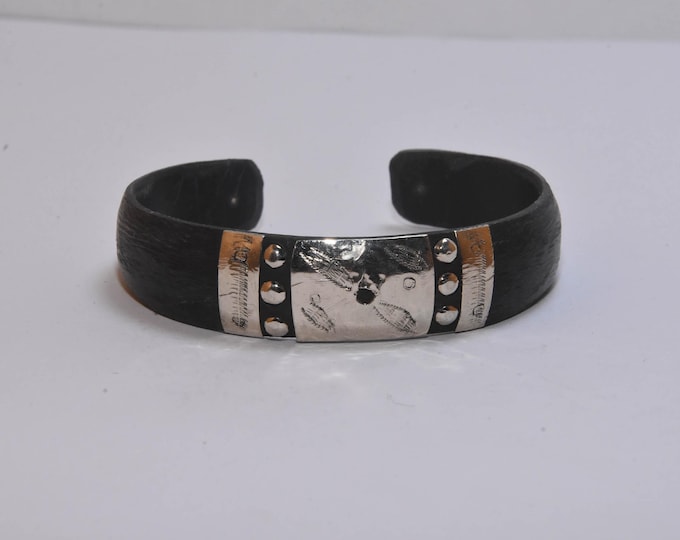Bracelet Touareg ébène ethnique fait a la main argent massif ,