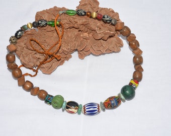 Vintage African Millefiori Glass Bead Necklace: Tribal Moroccan Jewelry