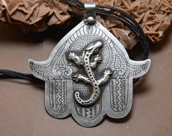 Antique Silver Hamsa Kabbalistic Jewish Protection Amulet Judaica Pendant , old Berber hamsa , morocca, antiqe hamsa