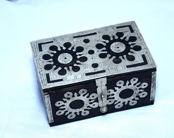 Tuareg Jewelry Box: Mauritanian Silver & Ebony Inlay, African Tribal Decor