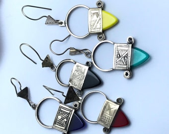 Tuareg Earrings Southern Ingall  5 color Stone , tuareg earrings silver , berber earrings