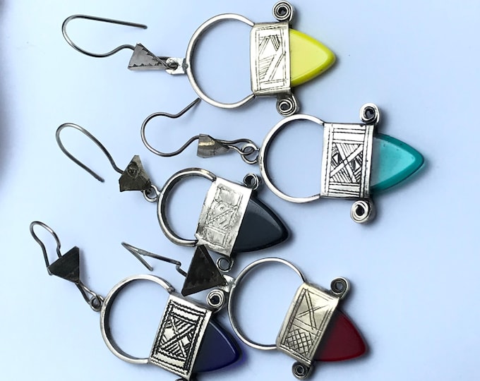 Tuareg Earrings Southern Ingall  5 color Stone , tuareg earrings silver , berber earrings