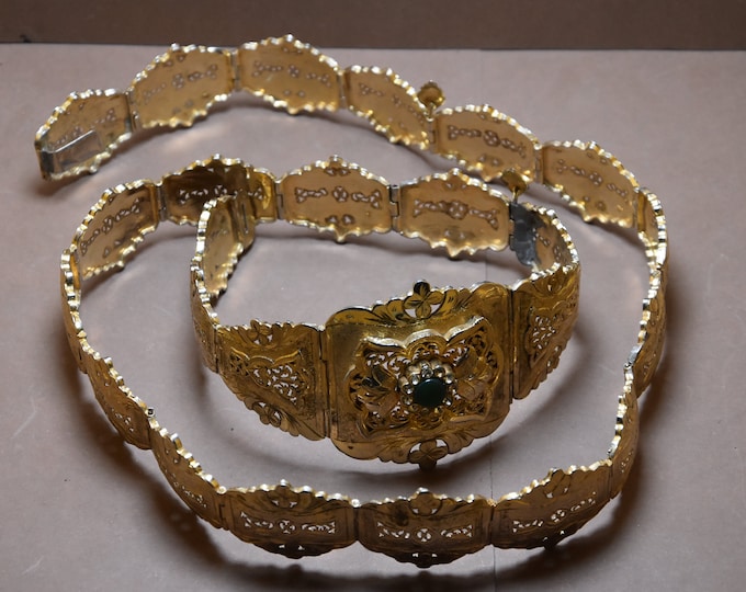 Ceinture Mdama de mariage, plaqué or et ÉMERAUDES ,Mdama Marocaine ,FES , argent ceinture marocain plaqué or