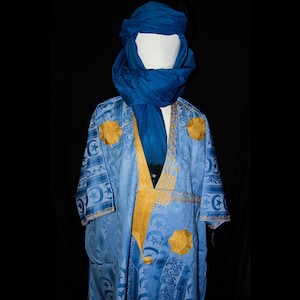 Tuareg Gandora and Scarf: Berber Djellaba Sahraoui, Blue Kaftan Mens