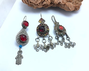 lot 3 antique earrings berber silver , antique moroccan earrings