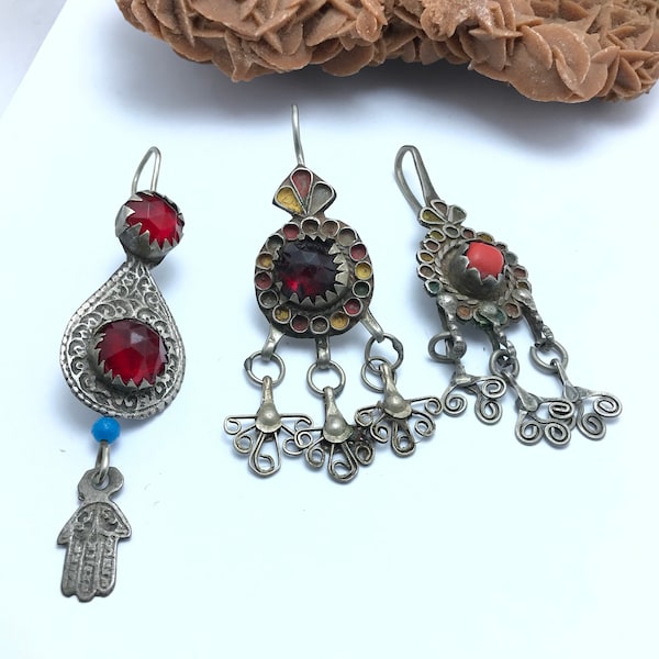 Antique Berber Silver Earrings Lot: Moroccan Jewelry