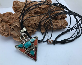 Berber Fibula Pendant: Lapis Lazuli & Coral Ethnic Necklace