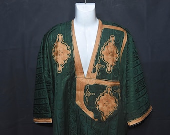 Handmade Tuareg Djellaba - Authentic Moroccan Sahara Robe - Green Berber Kaftan with Scarf