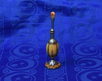 Moroccan Bottle with Mirwed Applicator - Handcrafted Camel Bone & Silver Metal - Vintage Berber Eyeliner Container - Tribal Decor