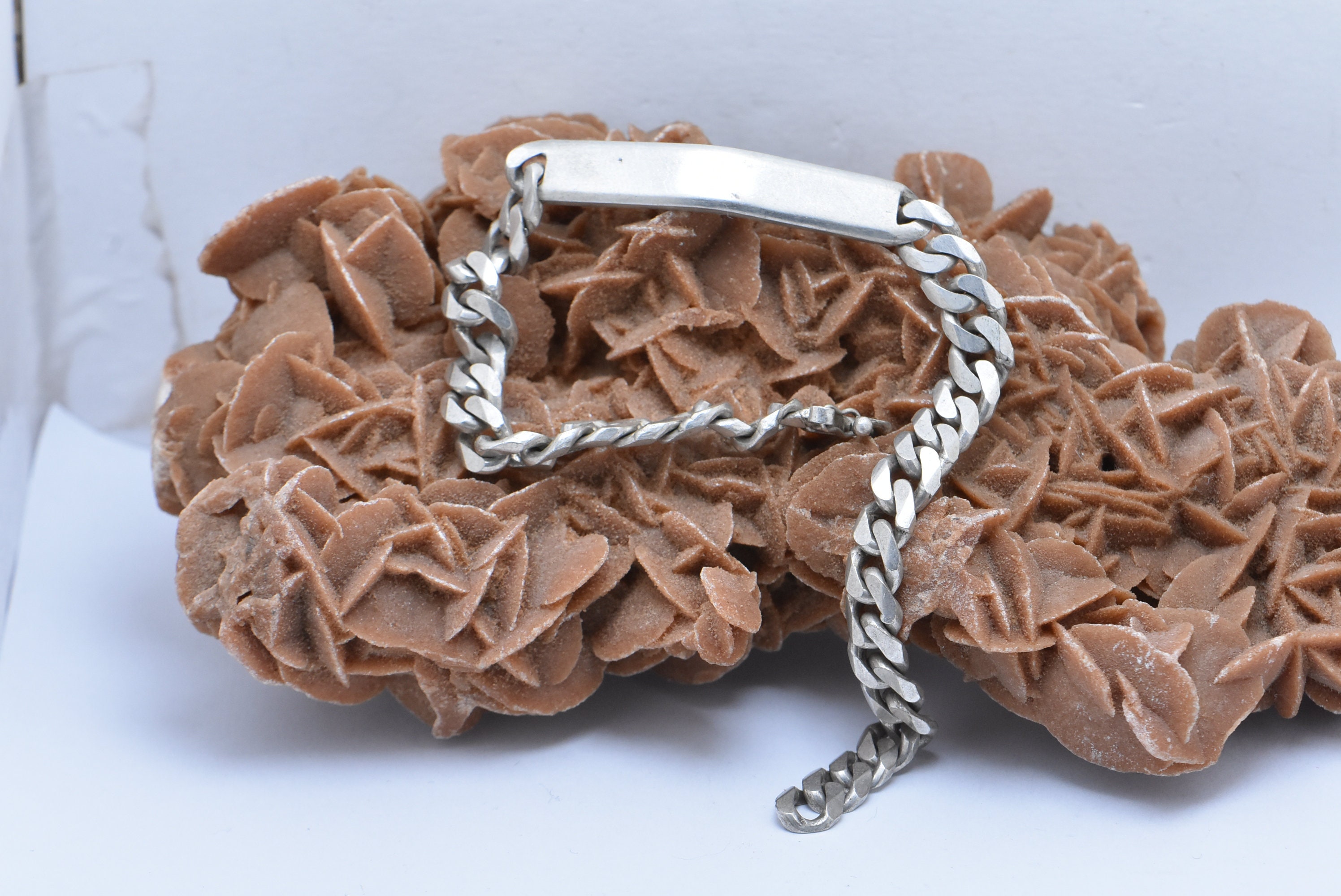 Bracelet argent massif chaine gourmette avec carrés plats - Emmafashionstyle