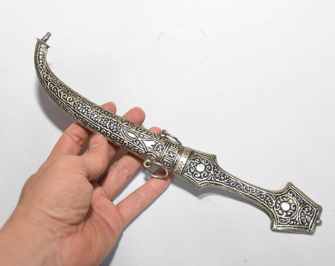 Handmade berber Amazigh Khanjar Dagger Silver Vintage Knife dagger From Morocco
