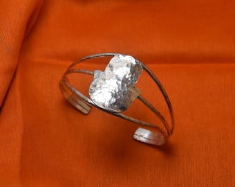 Berber Bracelet Silver Hammered , Hamsa Berber Cuff Adjustable