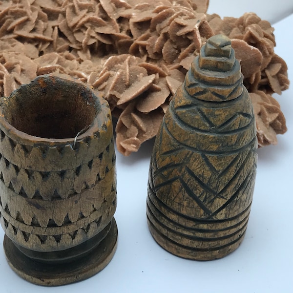 beautiful paire Old Ethnic Kajal Kohl Wood Bottle Berber Morocco empty bottle