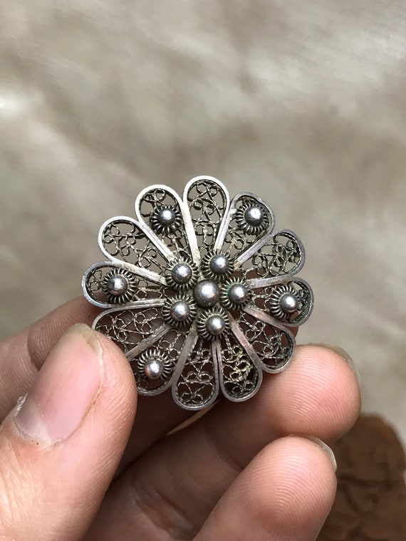 Petite Broche En Argent Massif Ancienne, Filigrane Dargent Sterling Vintage  Et Petite Boules Argent Broche Ronde Du Moyen Orient 