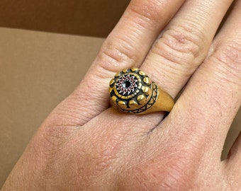 Touareg ring copper  with chivron beads and ebony handmade