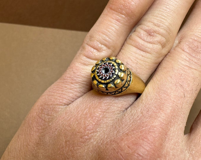Touareg ring copper  with chivron beads and ebony handmade