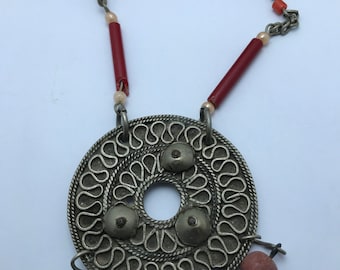 berber ait atta tribe necklace pendent silver , old ethnic berber necklace, tribale moroccan necklace