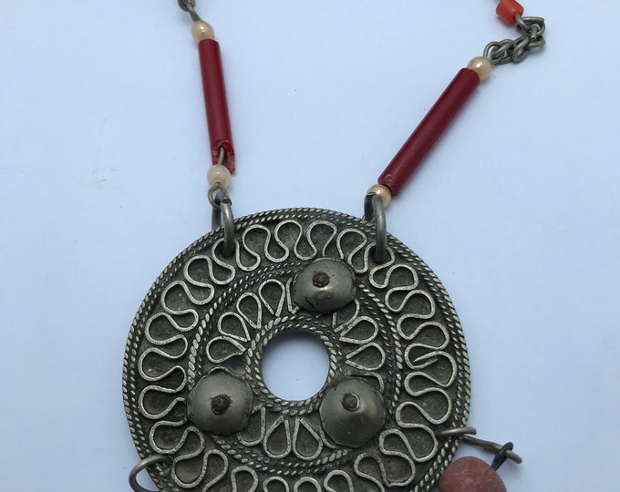 berber ait atta tribe necklace pendent silver , old ethnic berber necklace, tribale moroccan necklace